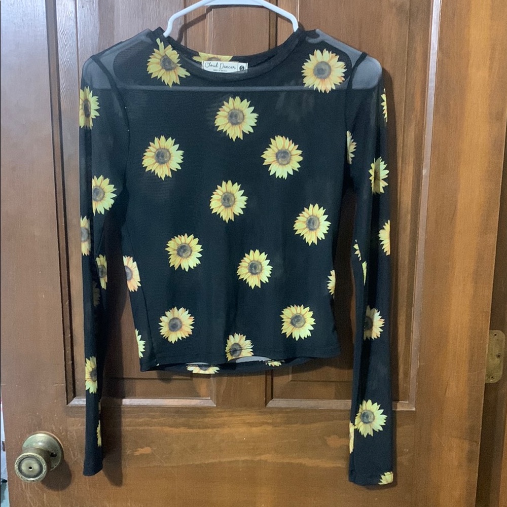 Black and Yellow Fitted Crop Blouse